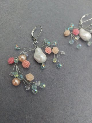 Pendientes Perlas y Cristales Flores