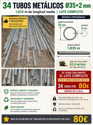 Lote Completo Postes Metálicos Ø35mm x Espesor 2mm