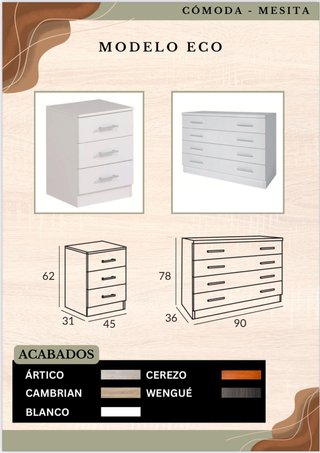 Cómoda 4 cajones madera y plástico