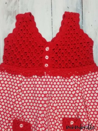 Vestido con gorrito 6-9 meses Rojo blanco algodón
