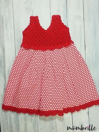 Vestido con gorrito 6-9 meses Rojo blanco algodón
