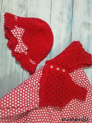 Vestido con gorrito 6-9 meses Rojo blanco algodón