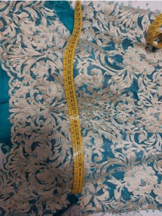 Vestido de fiesta azul verdoso
