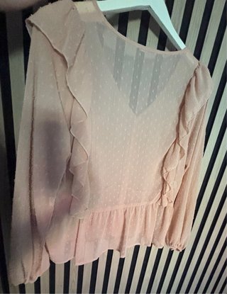 Blusa transparente rosa volantes talla L