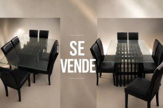 Mesa de comedor cristal y sillas piel