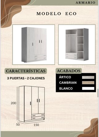 Armario Blanco 3 Puertas 2 Cajones