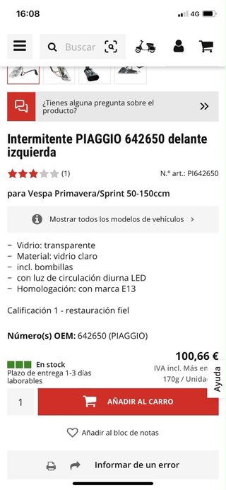 Intermitente Vespa Primavera Sprint LED