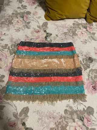 Minifalda Zara lentejuelas doradas y turquesa