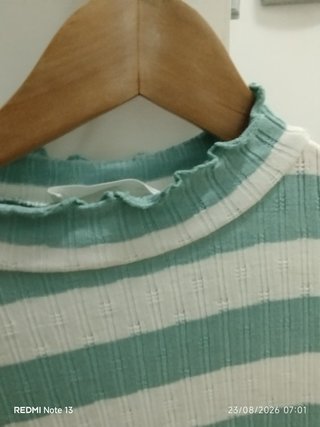 Jersey fino rayas teal y blanco