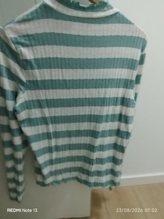 Jersey fino rayas teal y blanco