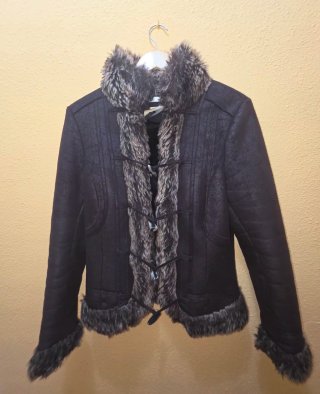Chaqueta Boho Piel Negra y Marrón