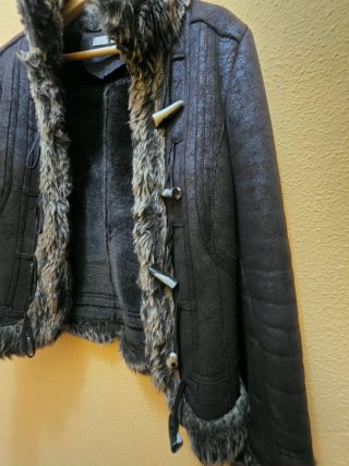 Chaqueta Boho Piel Negra y Marrón