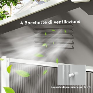Capanno da Giardino 3,6M² in Acciaio Zincato con Uscite d'Aria, Capanno da Giardino con Tetto Inclinato, Doppie Porte Scorrevoli Bloccabili, Capanno per Attrezzi, 236X174X190Cm, Grigio