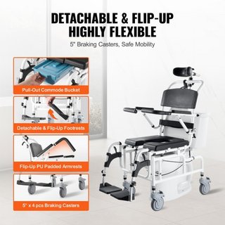 Silla de Ducha 17.5in/44.5 cm Silla de Baño de Aleación de Aluminio para Adultos Discapacitados