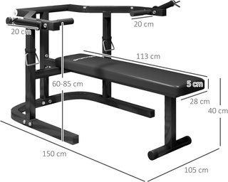 Banco de Levantamiento de Pesas con Altura Ajustable, Banco Plano Multifuncional de Acero, para Gimnasio y Casa, 150X150X60-85 Cm, Negro