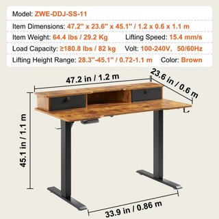 Escritorio Ajustable en Altura, 47.2" x 23.6" Estación de Trabajo Elevadora para Doble Monitor, Tablero de Escritorio de Una Pieza de Sentado a De pie, Marco Doble de Metal Resistente de 3 Modos, ...