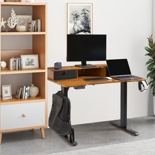 Escritorio Ajustable en Altura, 47.2" x 23.6" Estación de Trabajo Elevadora para Doble Monitor, Tablero de Escritorio de Una Pieza de Sentado a De pie, Marco Doble de Metal Resistente de 3 Modos, ...