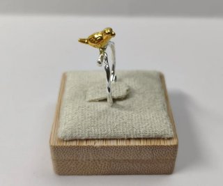 Anillo Plata Pajarito Dorado