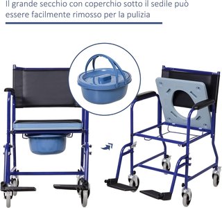 Silla de Ruedas de Baño con Vaso Extraíble en Tubos de Hierro y PVC 87 x 57 x 92cm