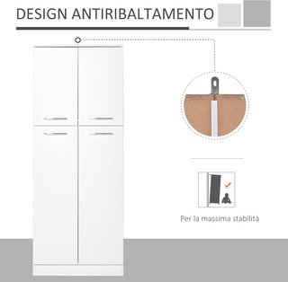 Credenza da Cucina, Mobile Dispensa con 2 Armadi, Mobile Cucina con Ripiani Regolabili in MDF, per Sala da Pranzo, Soggiorno, Salone, 59X31X155 Cm, Bianco