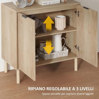 Mueble Multiusos de 2 Niveles con Estante Regulable en 3 Alturas, Mueble Contenedor con Patas de Madera de Pino, para Sala de Estar y Dormitorio, 78X40X77.5 Cm, Color Roble