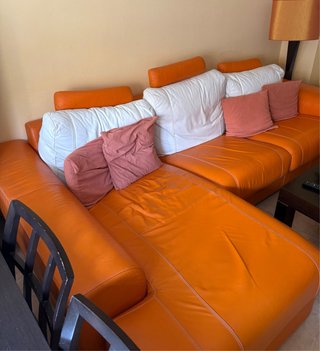 Sofá Chaiselongue Piel Naranja