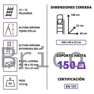 Escalera Telescópica Aluminio 6+6 Pestaña