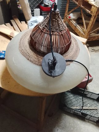 Lámpara colgante vintage mimbre y tela