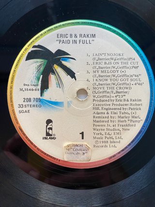 Vinilo LP Eric B. & Rakim - Paid In Full - 1988