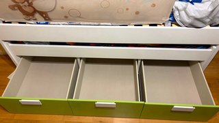 Cama nido juvenil blanca y verde con cajones