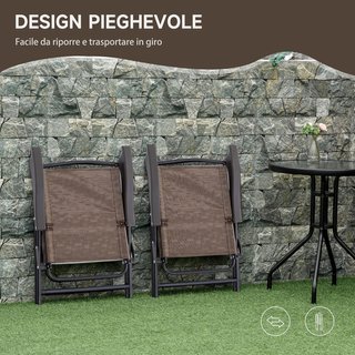 Mesa Con 2 Sillas Set Muebles 3Pz Plegable Regulable Exterior Textilene Marrón