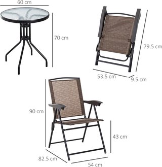 Mesa Con 2 Sillas Set Muebles 3Pz Plegable Regulable Exterior Textilene Marrón