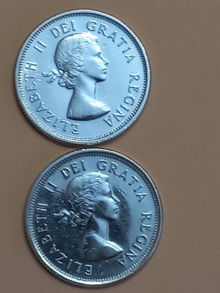 Monete da 25 centesimi del Canada 1962 e 1964