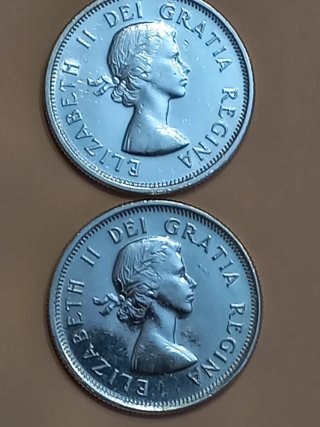 Monete da 25 centesimi del Canada 1962 e 1964