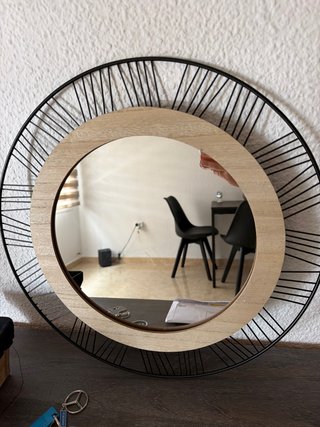 Espejo decorativo metal y madera 45 x 45 cm