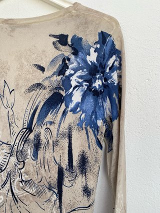Camiseta Punt Roma Beige Floral Abalorios