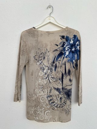 Camiseta Punt Roma Beige Floral Abalorios