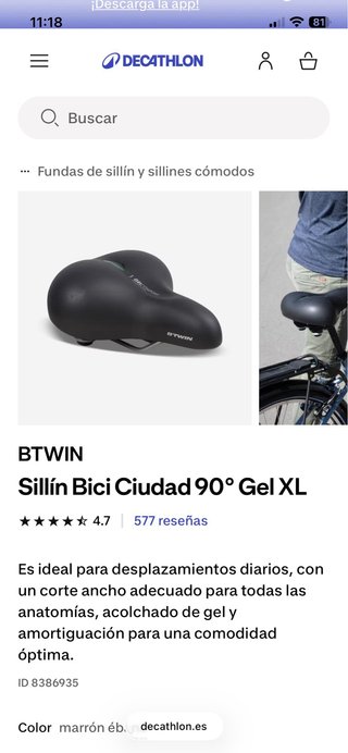 Sillín Bici Gelcomfort XL Decathlon SIN ESTRENAR