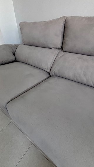 Sofá Chaislongue Gris Alta Gama (Arcón + 2 Puffs)