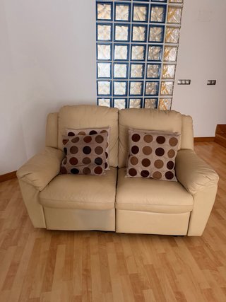 Sofá Relax 2 Plazas Piel Beige