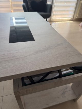 Mesa centro elevable madera y cristal