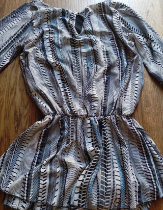Vestito corto fantasia blu e grigio