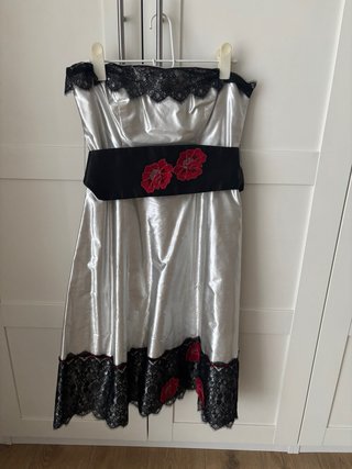 Vestido fiesta seda salvaje negro y plata