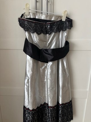 Vestido fiesta seda salvaje negro y plata