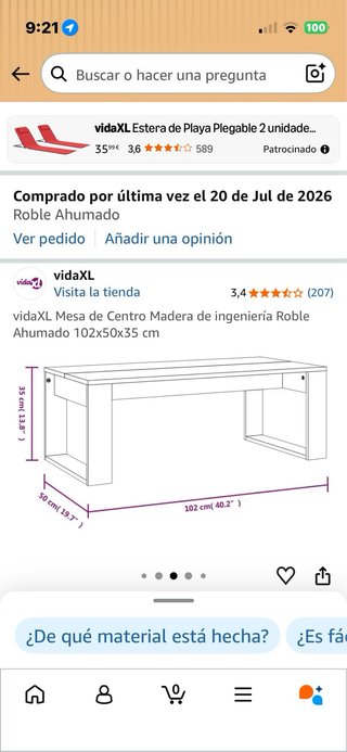 Mesa de centro vidaXL Roble Ahumado