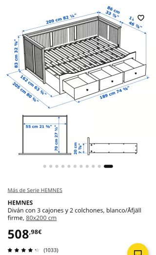 Diván/Cama IKEA HEMNES con 3 cajones