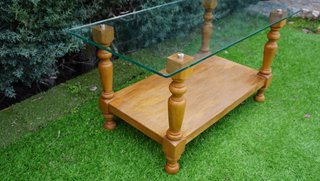 Mesa centro madera y cristal 87.5x45x43 cm leer