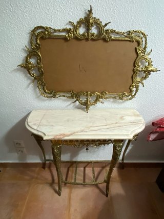 Mesa recibidor y espejo bronce