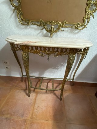 Mesa recibidor y espejo bronce