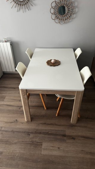 Mesa Comedor + 4 Sillas Madera Blanca
